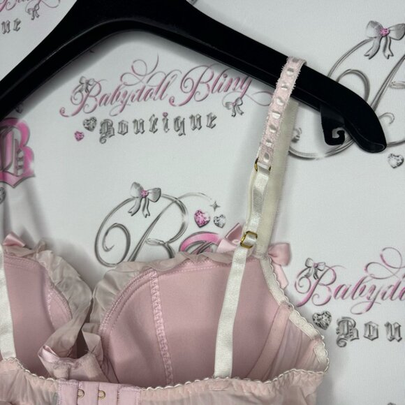 La senza bra love ruffle frilly bows ribbon 🎀pink white striped tiered babydoll - Picture 12 of 14